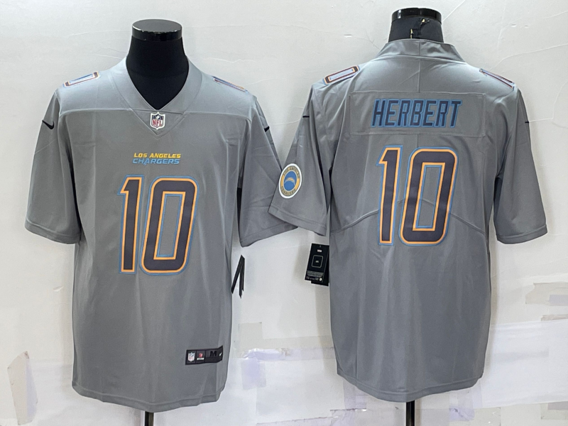 Men's Los Angeles Chargers #10 Justin Herbert Grey With Patch Atmosphere Fashion Stitched Jersey